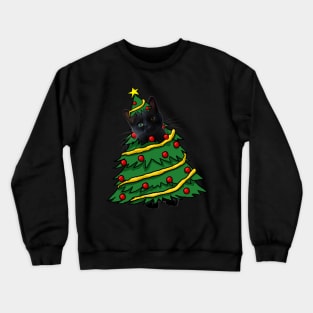 Black Cat Christmas Tree Funny Xmas Cat Lover Crewneck Sweatshirt